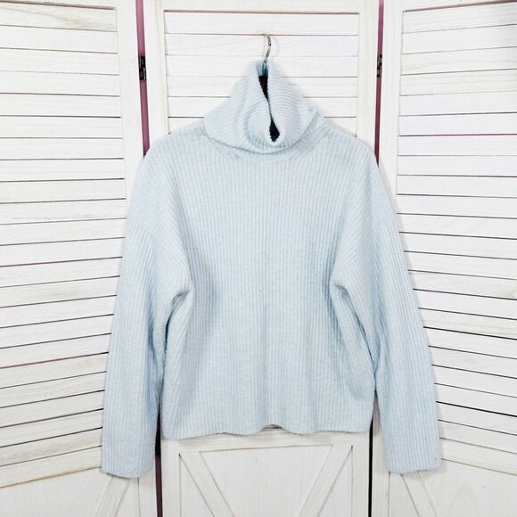 H&M Oversized Ribbed Cowl Neck Sweater Powder Blue Medium - Picture 7 of 12